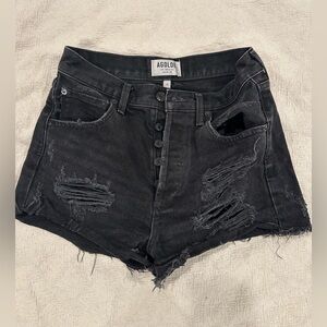 AGOLDE RIPPED BLACK HIGH WASTED JEAN SHORTS